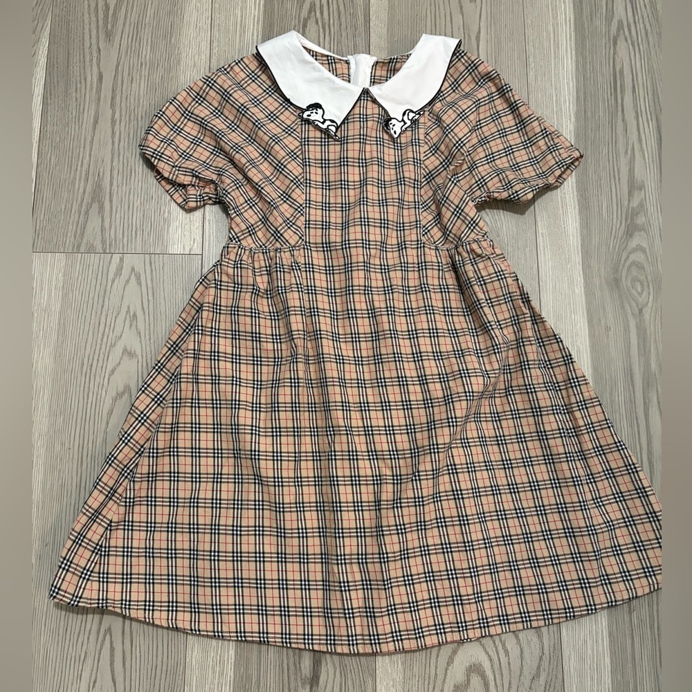 Rare Peanuts × Mini Peace Snoopy Plaid Peter Pan Collar Dress Sz 7 (runs small)